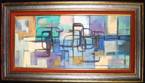 Framed Oil on Wood board signed Zilia Sanchez and dated 1958