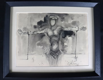 Framed Drawing Mixed media on paper. Untitled. Signature At the bottom right and dated 1966.