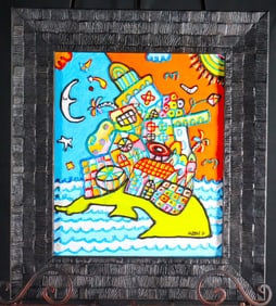 Framed Mixed Media on Canvas signed RUBEN PEDRO RODRIGUEZ