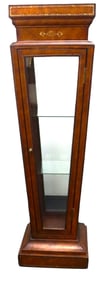 Burgundy Tooled Leather Glass Display Case Curio Stand Pedestal