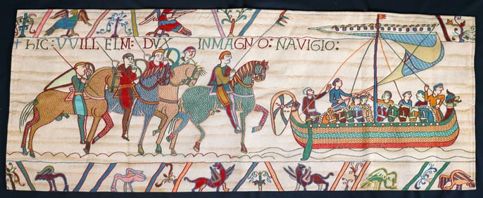 Vintage Tapestry we see a scene from the Battle of Hastings in 1066.