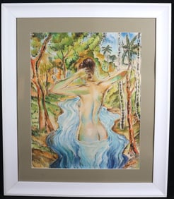 Framed Gouache and Brush on paper signed Carlos Enriquez circa 1950 with  COA