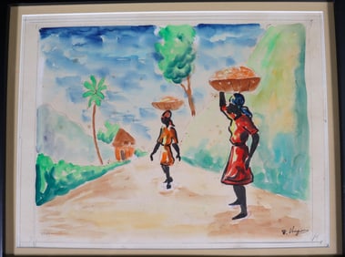 Framed Watercolor on paper signed Vasquez and dated 1934 Haiti