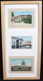 Framed Display of three post cards from Cuba
