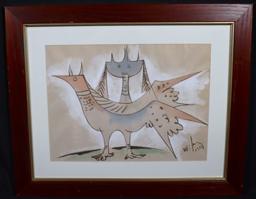 Framed Mixed Media on Paper signed LAM and dated 1953