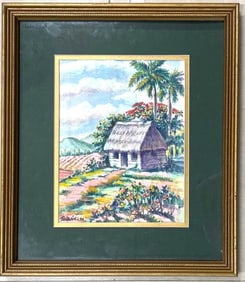 Framed Mixed Media on paper signed Armando Roblan (Cuban 1913- 2013)