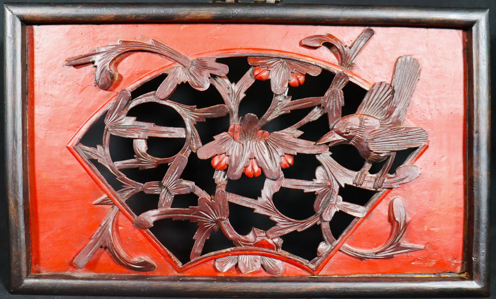 Antique Chinese wood Carved Panel Cunninghamia wood, Bird and flowers wall Plaque: Antique Chinese wood Carved Panel Cunninghamia wood, Bird and flowers wall Plaque DIMENSIONS: Height 9.25 inch / 23,5 cm &nbs