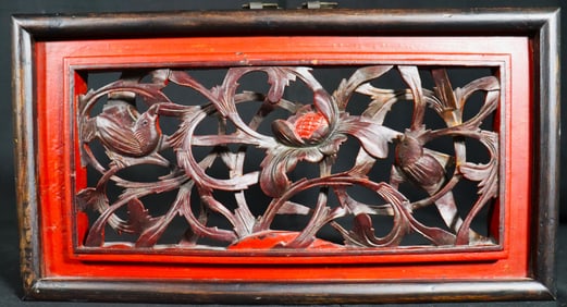 Antique Chinese wood Carved Panel  Cunninghamia wood, Birds and flowers wall Plaque