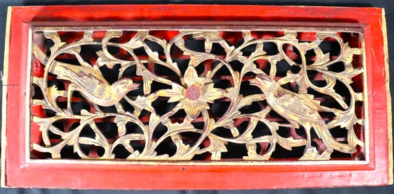 Carved wood panel from old Chinese traditional furniture.
