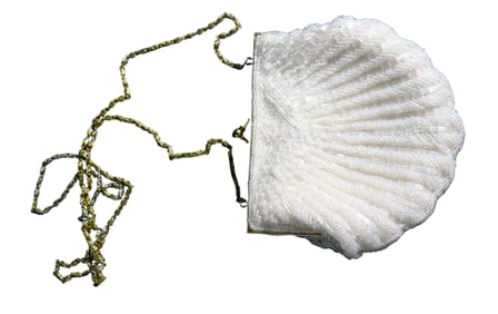 Vintage 80s beaded purse with gold tone frame and chain strap