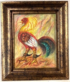 Framed Mixed Media on Paper, Titled Rooster, signed Hector MOLNE, Cuban artist