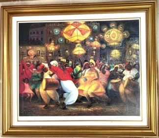 Framed LITHOGRAPH signed Hector Molne (Born 1935) TITLED "THE CONGA"