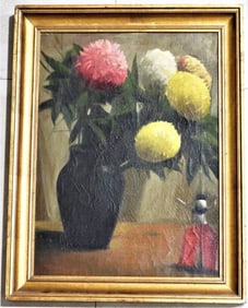 OIL ON BOARD, VASE OF SUMMER FLOWERS, SIGNED H. EPSTEIN
