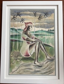 Framed mixed media on Paper signed Carlos Enriquez, lower left.