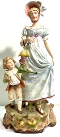 LARGE GERMAN PORCELAIN FIGURINES WOMAN WITH A BOY BY GRAFENTHAL