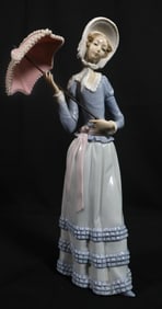 Large Lladro Porcelain Figurine Little Lady with Pink Umbrella