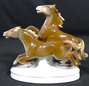Vintage German porcelain: Grafental pair of horse's figurines. Marked Bottom
