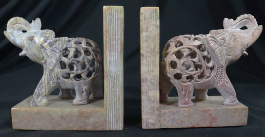 Bookend Elephant Figurine stone Hand Carved Expecting Mother, Elephant Good Luck Symbol