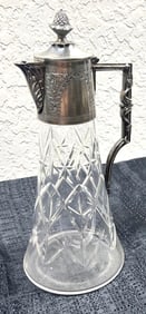 Antique Pitcher Cut Crystal glass with Silver Plated Top