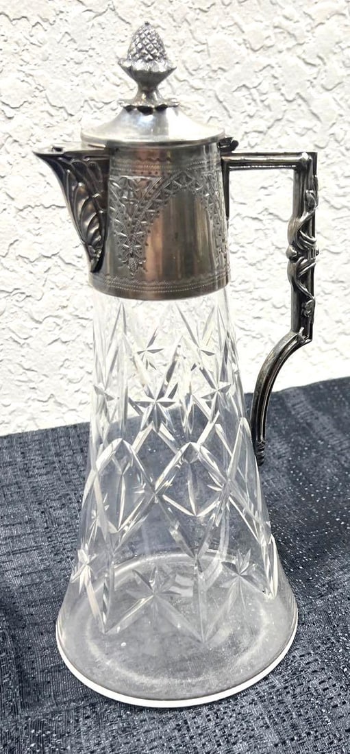 Antique Pitcher  Cut Crystal glass with Silver Plated Top (1 of 7)