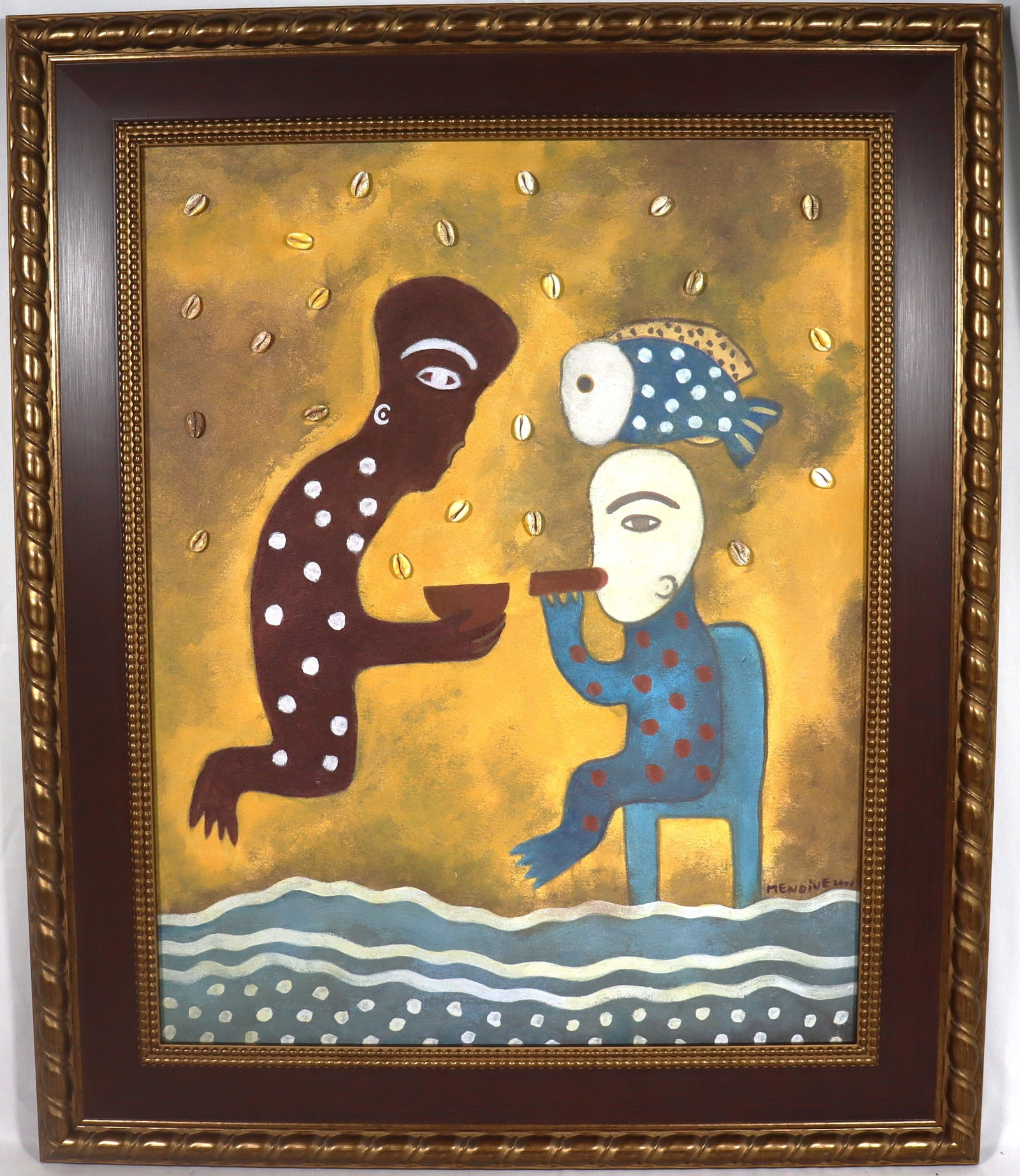 Framed Mixed Media on Canvas signed Mendive and dated 2001 titled LA COMIDA (1 of 6)