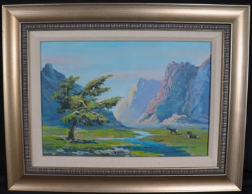 Framed Oil on Canvas unsigned Landscape scene