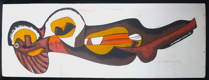 UNFRAMED Mixed Media on Paper signed Cecil Skotnes lower right and dated 1971