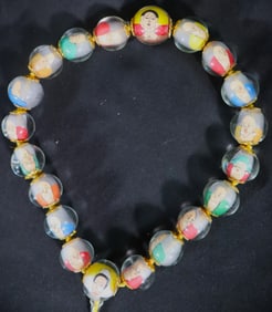 VINTAGE CHINESE REVERSE PAINTED BUDDHISM BUDDISM BUDHA BUDDHA GLASS PRAYER BEADS