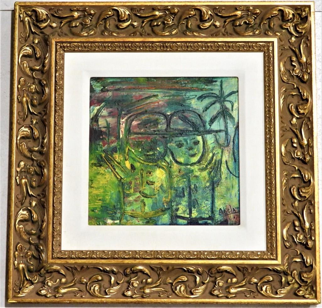 Framed oil on Masonite signed Abela lower right: EDUARDO ABELA (Cuban, 1889-1965), Framed oil on Masonite signed Abela lower right, Important: