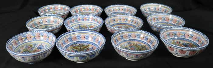 12 X Vintage Sevillarte Hand Painted Floral Ceramic Bowl from Spain