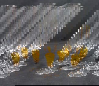 Set of 10 Royal Copenhagen Glasses Champagne Flute Millennium 1999-2000 Neptun