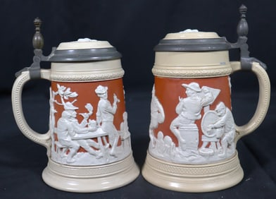TWO Villeroy & Bosh METTLACH 2182 LIDDED STEIN.1/2 L MARKED GERMAN GERMANY