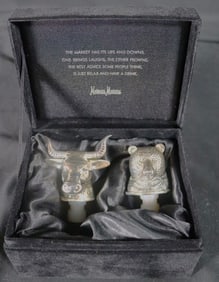 Neiman Marcus BULL and BEAR wine bottle stoppers with original box