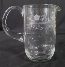 Vintage Floral Etched Glass Pitcher