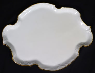 Vintage White Limoges France Porcelain Golden edge scalloped tray. Marked underneath.