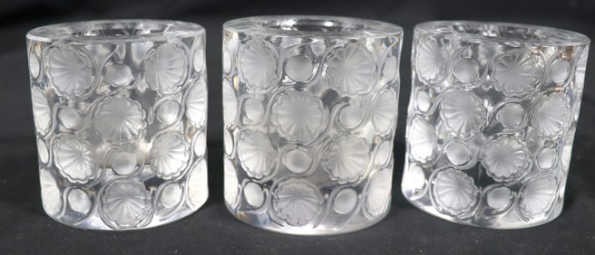 Three Lalique Crystal TOKYO Cigarette Holder / Candle Holder