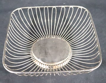 Vintage Silver-Plated Square Wire Bread Fruit Bowl Basket