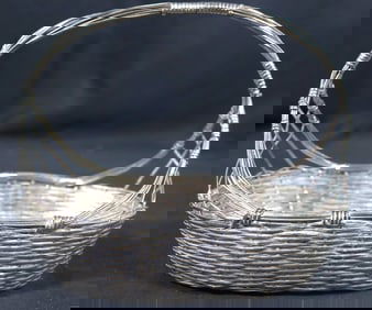 Vintage woven wire Silver plated oval basket