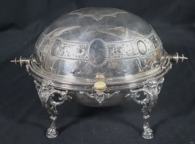 MAPPIN & WEBB Sheffield FOOTED Silver-Plated RETRACTABLE Dome Serving Dish from London