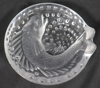 Lalique France Crystal Koi Fish Bubbles Ashtray