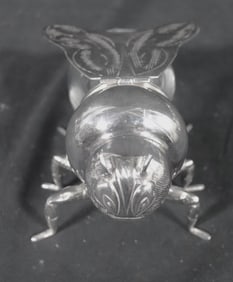 Silver Plate fly with Pot white glass vessel, from England