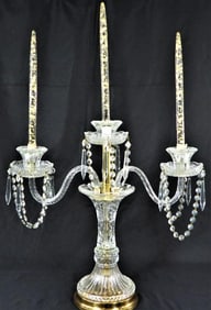 Cut-glass and gilt metal candelabra,
