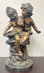 Bronze Auguste Moreau (French, 1855-1919), "Boy and Girl," 1890,