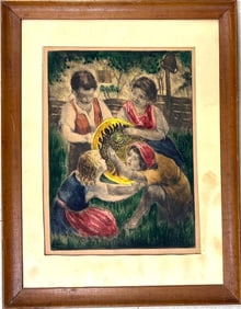 Framed drawing on Cardboard signed and titled possibly french.