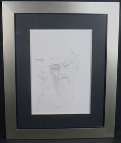 Framed drawing on paper signed Hector Molne lower left