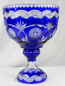 Late 20th century Bohemian cobalt blue cut crystal large footed compote