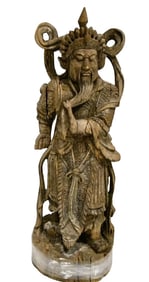 This Large Chinese antique carved wood figure depicting the deity Guan Gong