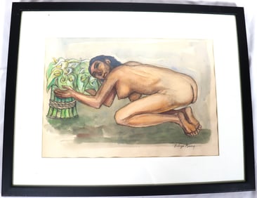 Framed Watercolor on paper signed Diego Riviera