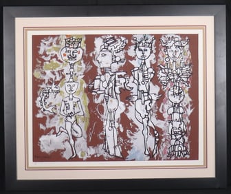 Framed Lithograph signed Portocarrero and dated 70, Numbered 3/75