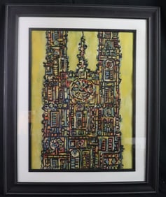Framed Gouache on Cardboard signed Portocarrero and dated 60 with COA